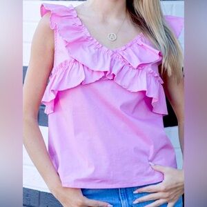 MICHELLE MCDOWELL NWT Laura Top Criss Cross  Ruffle Top in Bubblegum Pink Size S